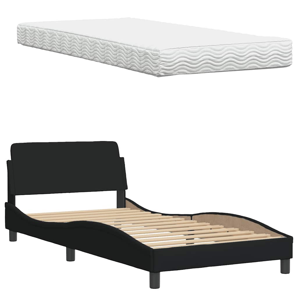 Lit avec matelas Hanko noir 100x200 cm tissu - XIOS
