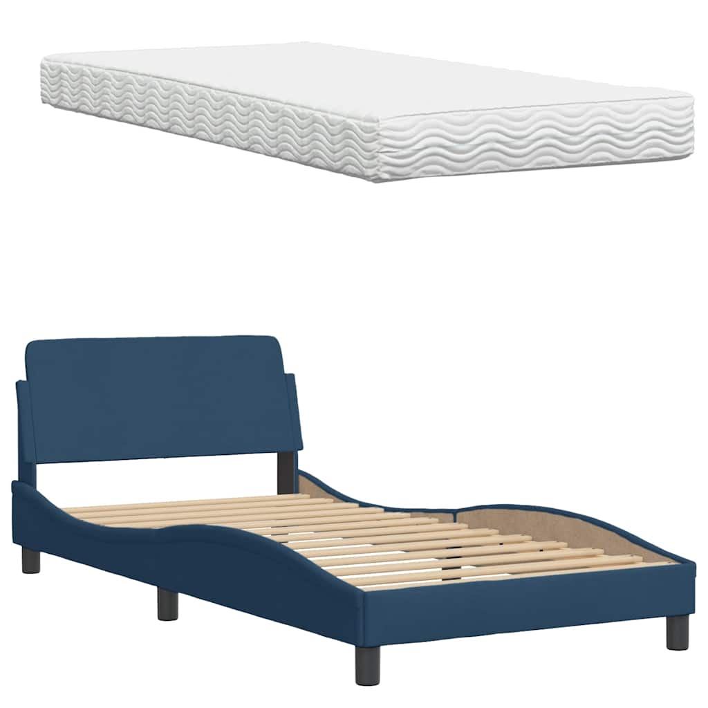Lit avec matelas Hanko bleu 100x200 cm tissu - XIOS