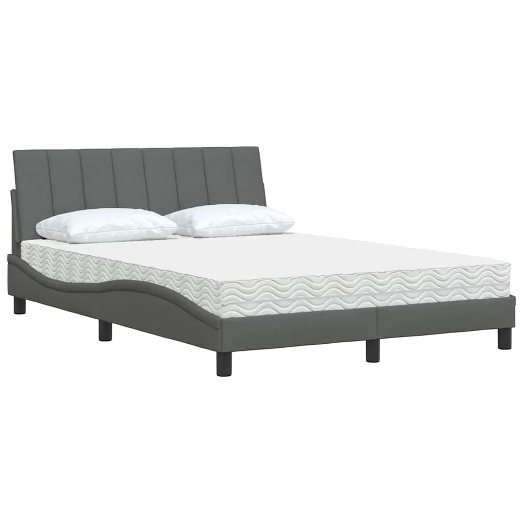 Lit avec matelas Hanko gris foncé 120x200 cm tissu - XIOS