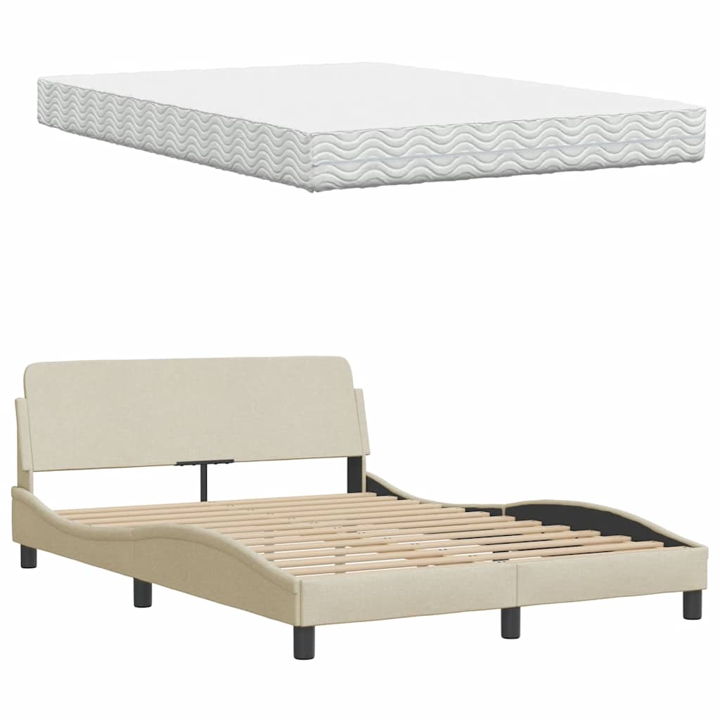 Lit avec matelas Hanko crème 120x200 cm tissu