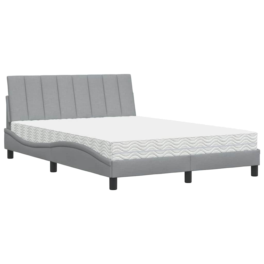 Lit avec matelas Hanko gris clair 140x190 cm tissu - XIOS