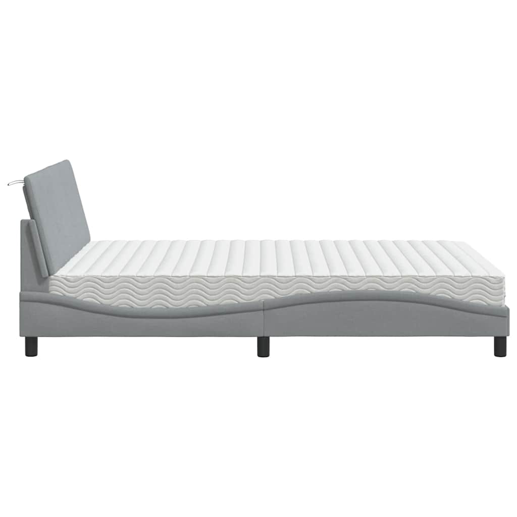 Lit avec matelas Hanko gris clair 140x190 cm tissu - XIOS