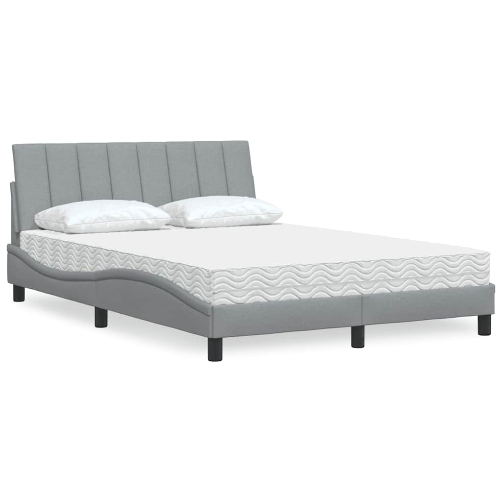 Lit avec matelas Hanko gris clair 140x190 cm tissu - XIOS