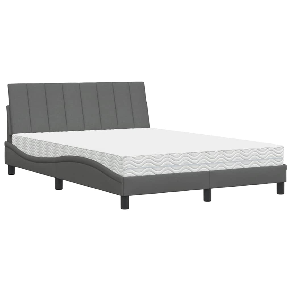 Lit avec matelas Hanko gris foncé 140x190 cm tissu - XIOS