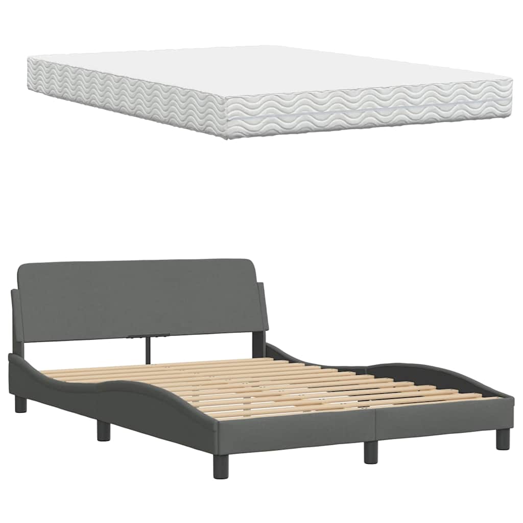 Lit avec matelas Hanko gris foncé 140x190 cm tissu - XIOS