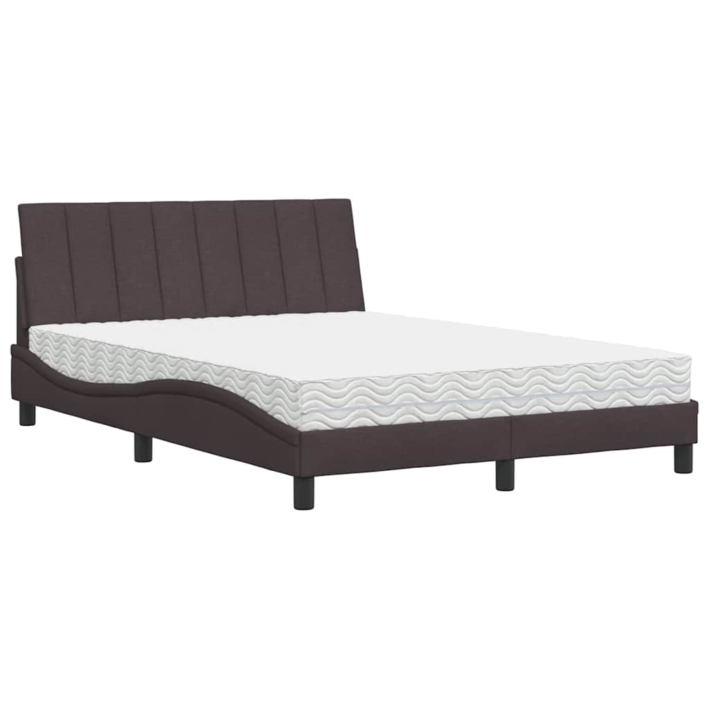 Lit avec matelas Hanko marron foncé 140x190 cm tissu - XIOS