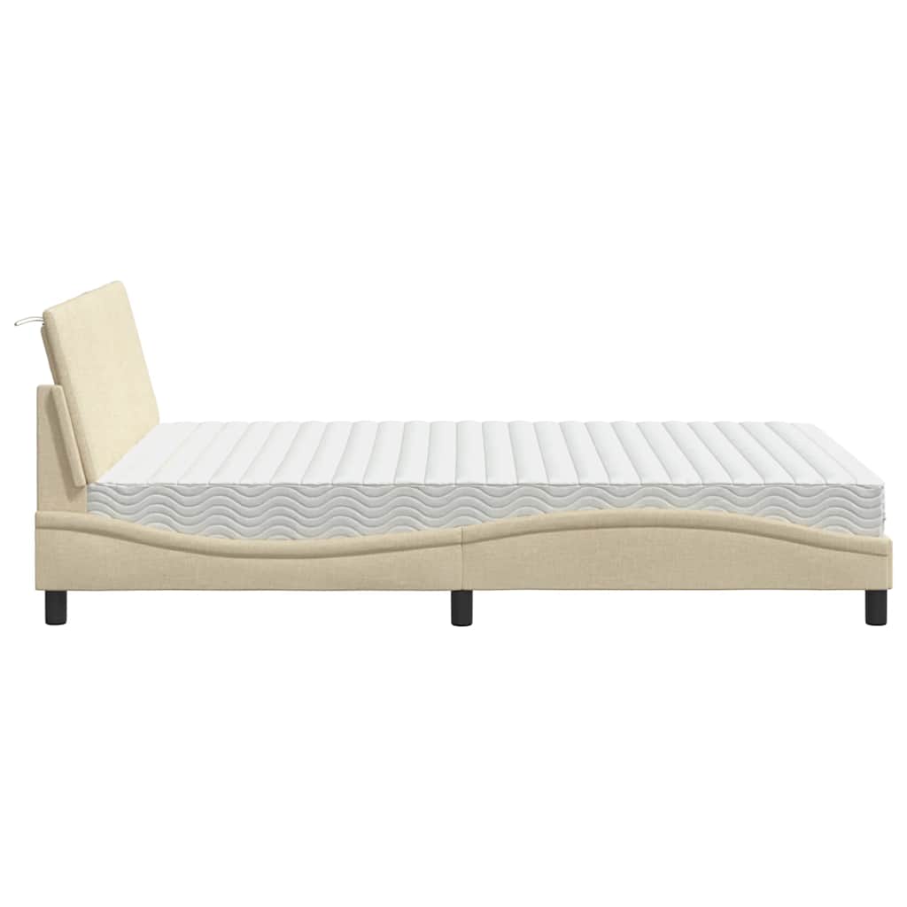 Lit avec matelas crème 140x190 cm tissu - XIOS