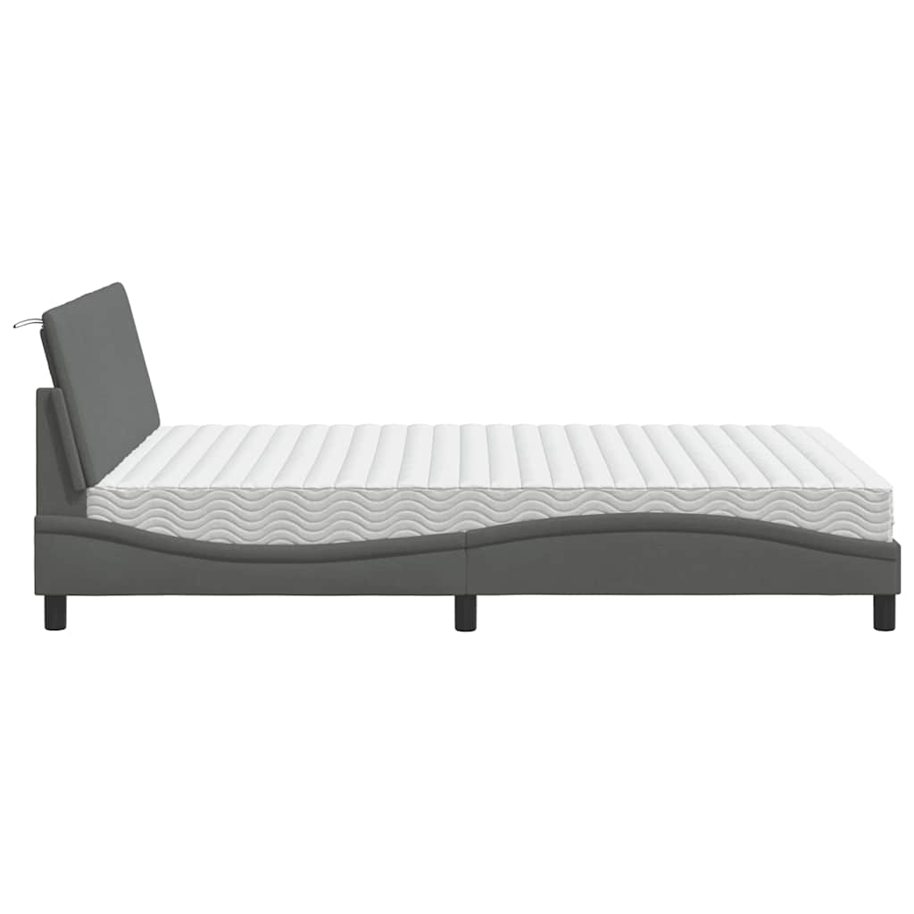 Lit avec matelas Hanko gris foncé 140x200 cm tissu