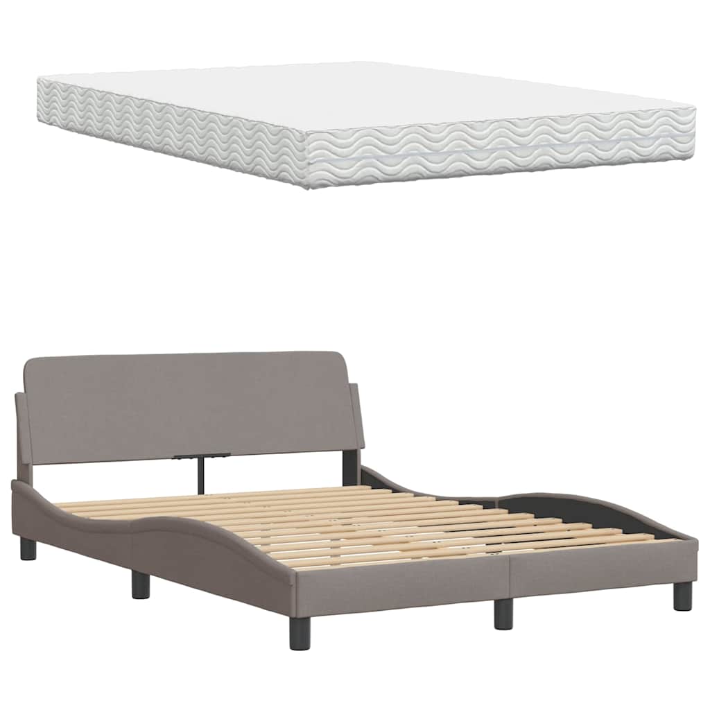 Lit avec matelas Hanko taupe 140x200 cm tissu - XIOS