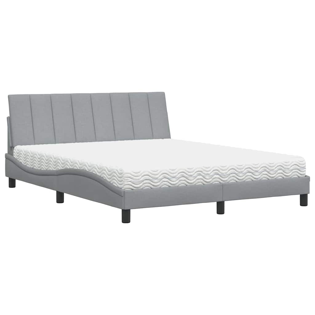Lit avec matelas Hanko gris clair 160x200 cm tissu - XIOS