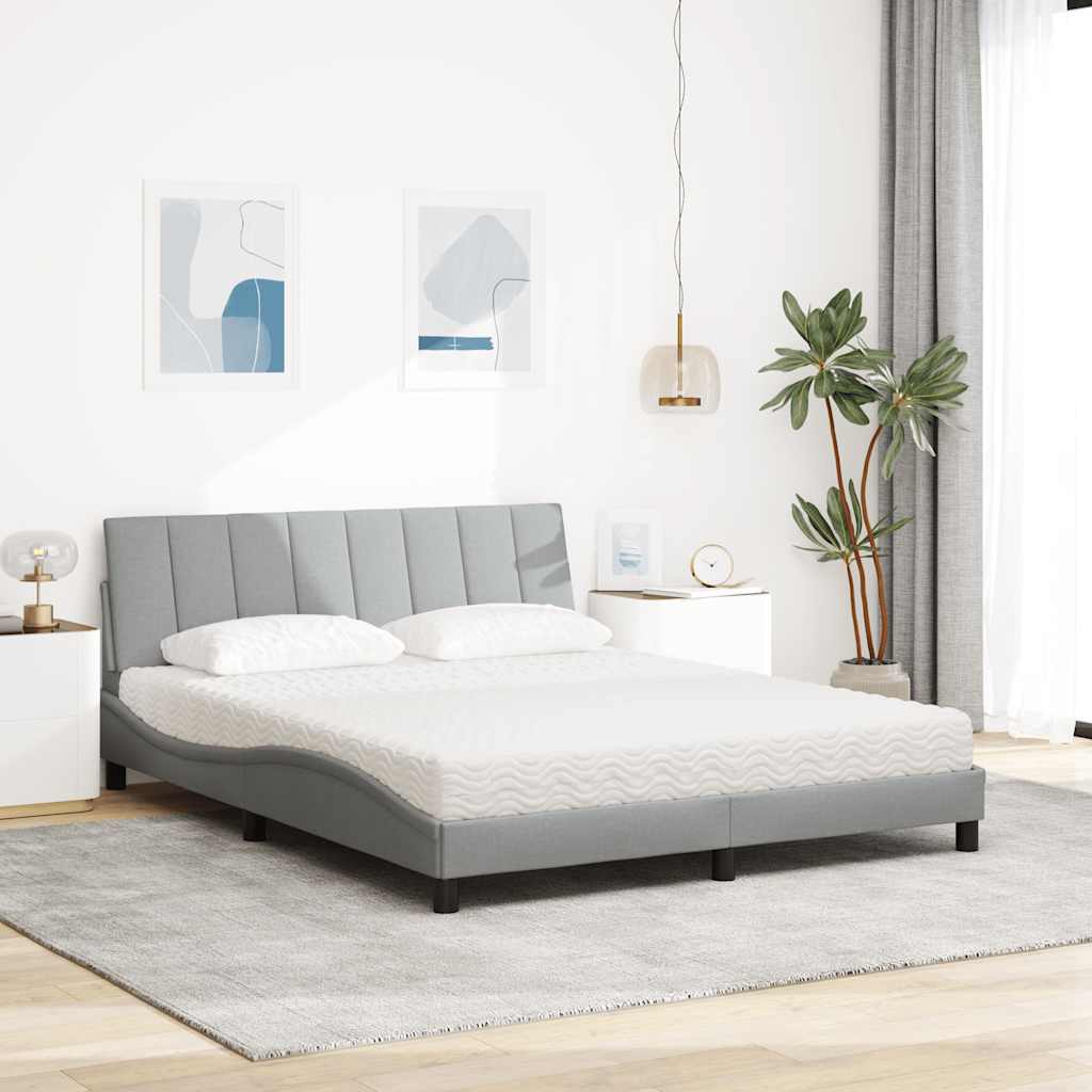 Lit avec matelas Hanko gris clair 160x200 cm tissu - XIOS