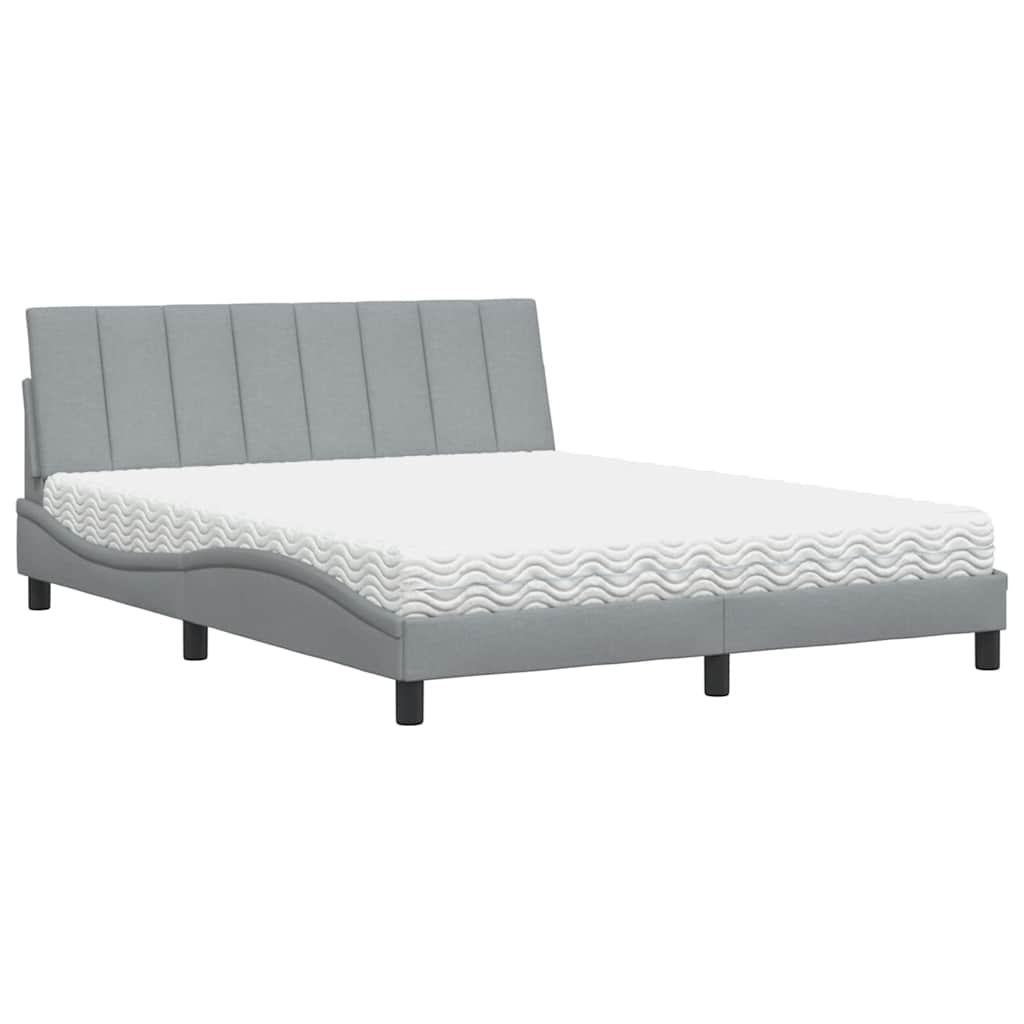 Lit avec matelas Hanko gris clair 160x200 cm tissu - XIOS