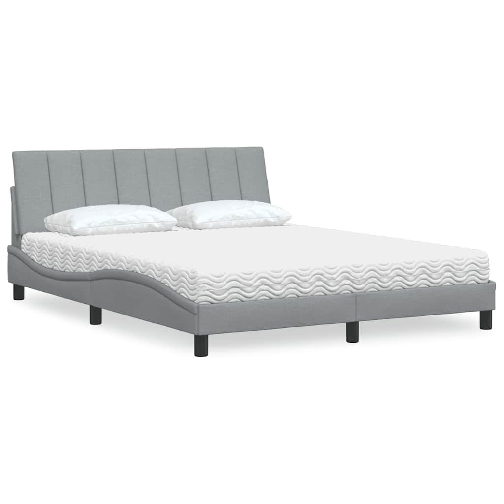 Lit avec matelas Hanko gris clair 160x200 cm tissu - XIOS