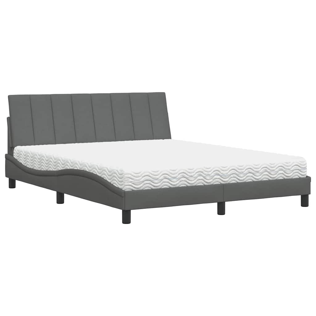 Lit avec matelas Hanko gris foncé 160x200 cm tissu - XIOS