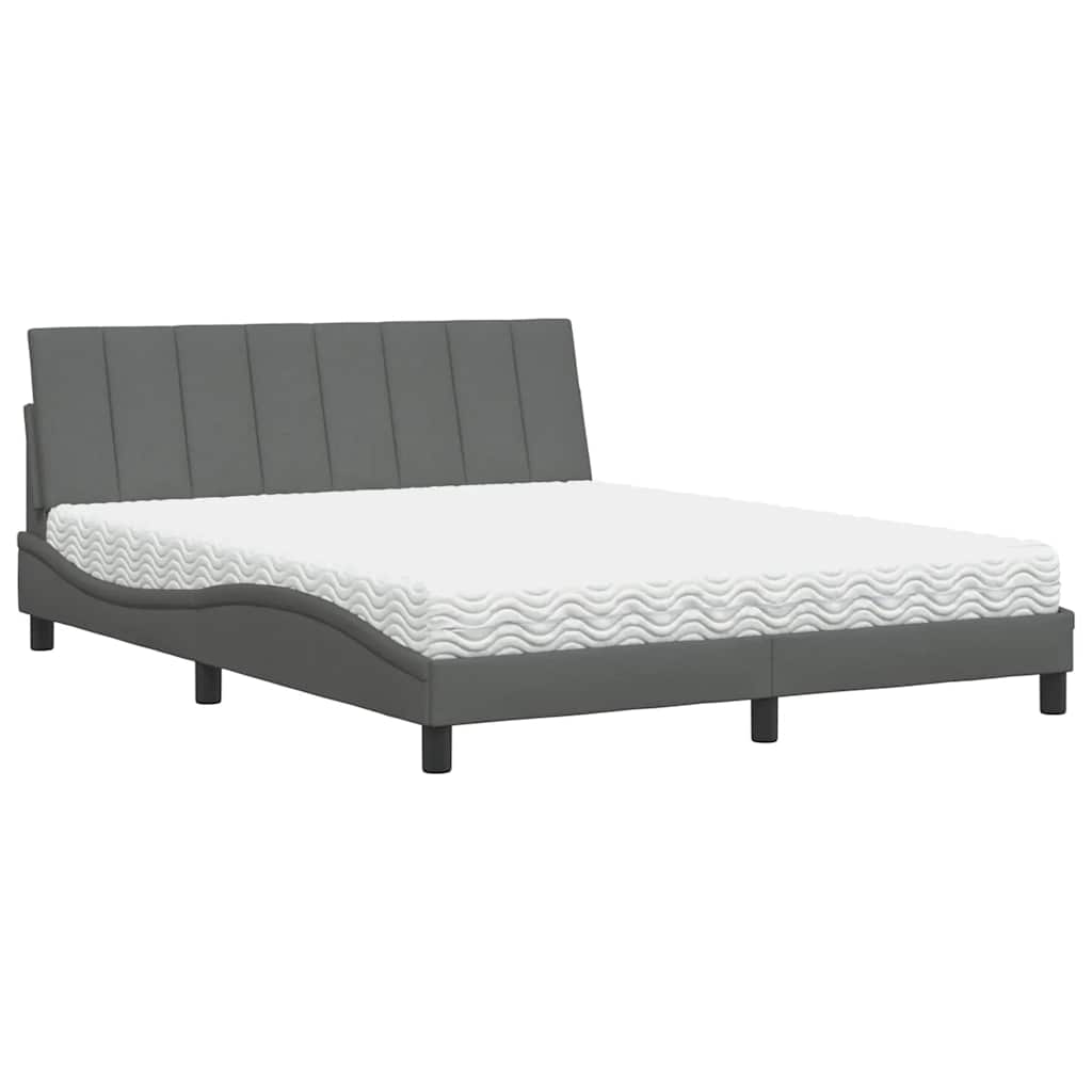 Lit avec matelas Hanko gris foncé 160x200 cm tissu - XIOS