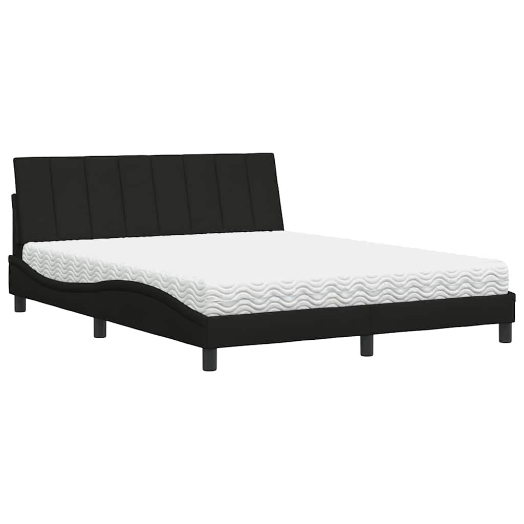 Lit avec matelas Hanko noir 160x200 cm tissu - XIOS