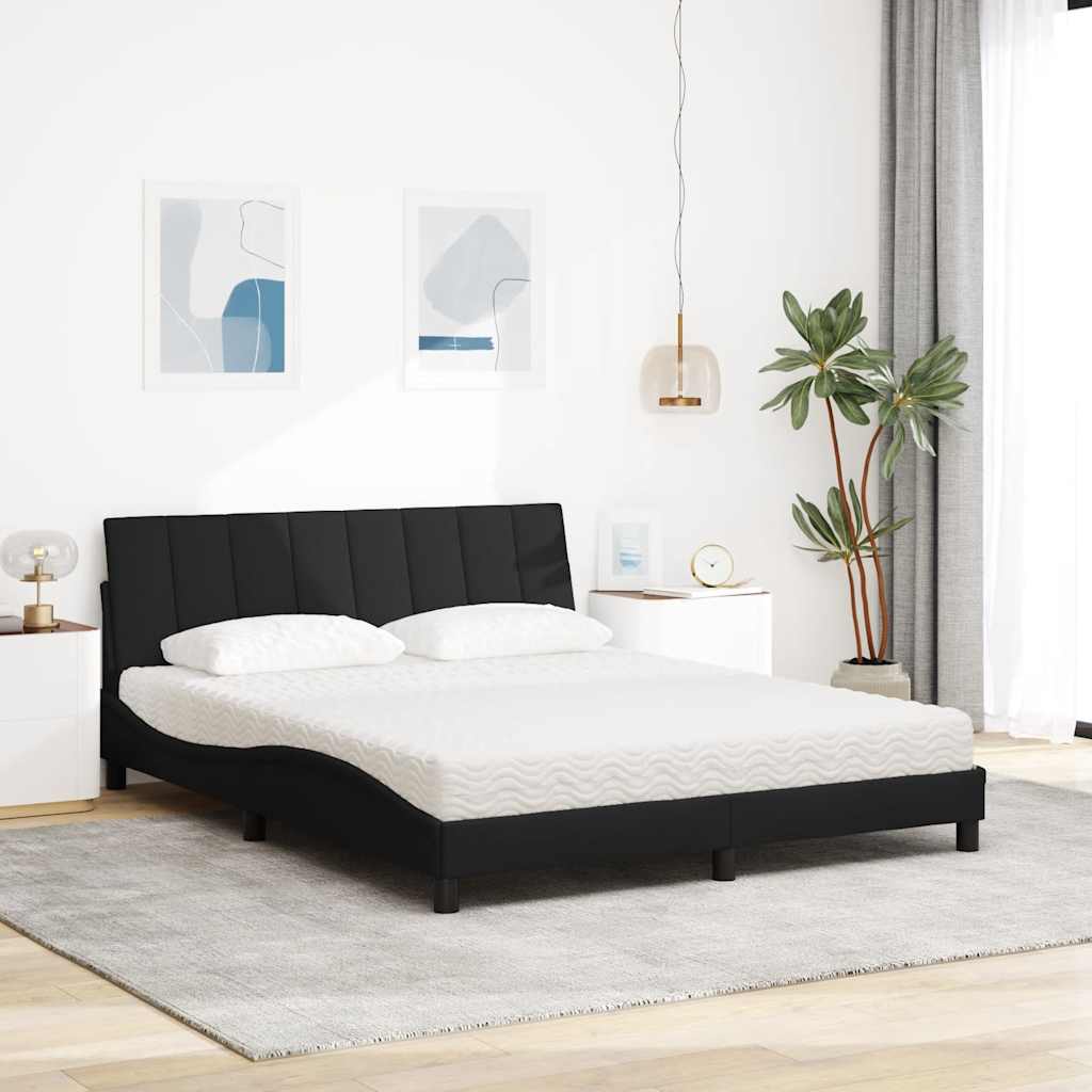 Lit avec matelas Hanko noir 160x200 cm tissu - XIOS