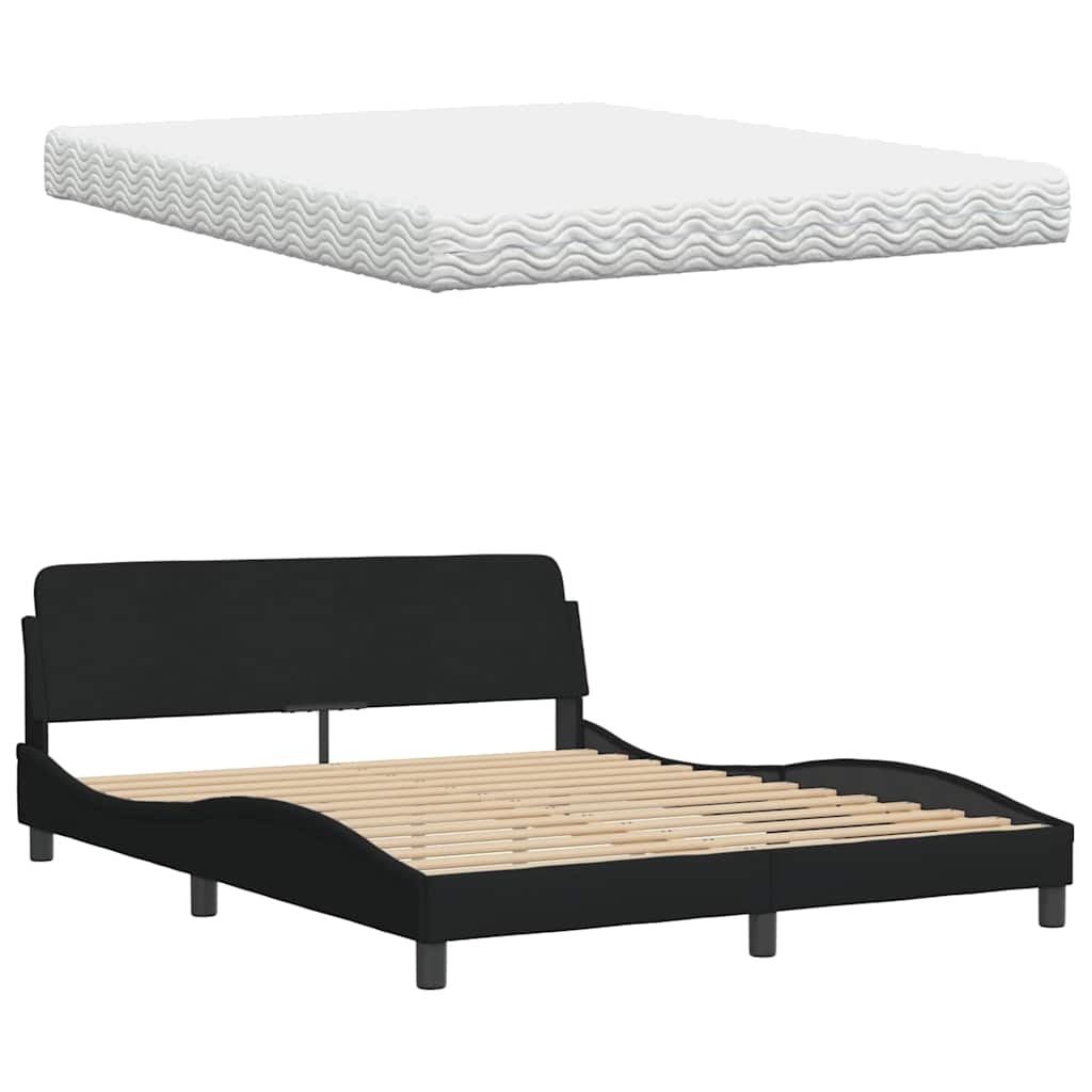 Lit avec matelas Hanko noir 160x200 cm tissu - XIOS