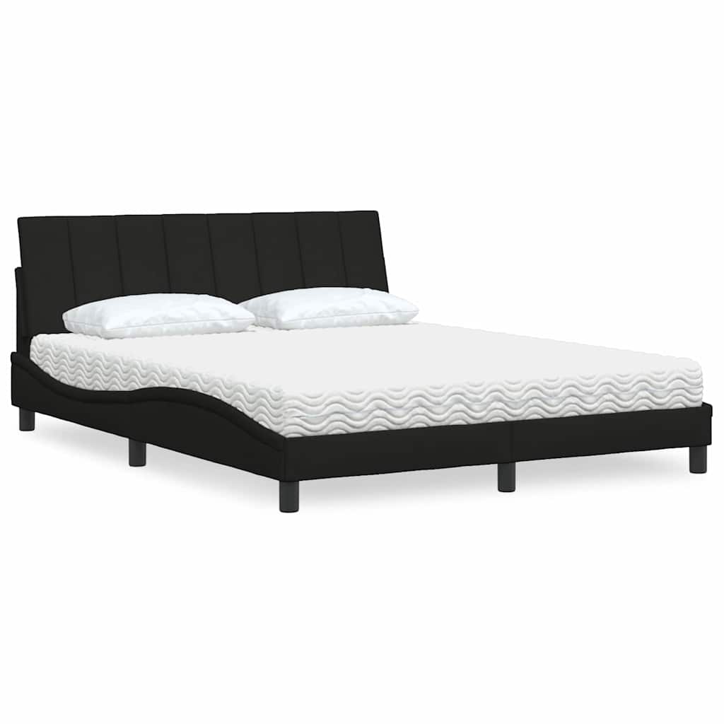 Lit avec matelas Hanko noir 160x200 cm tissu - XIOS