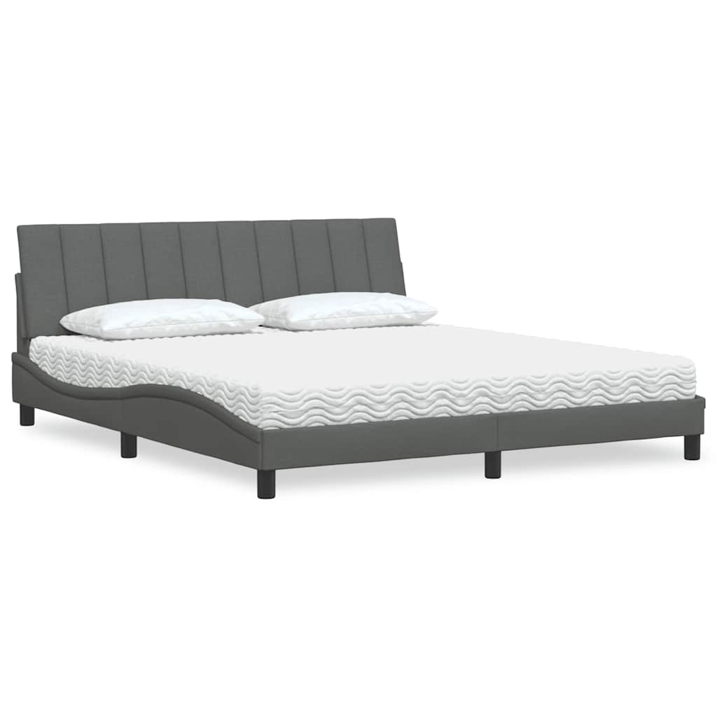 Lit avec matelas Hanko gris foncé 180x200 cm tissu - XIOS