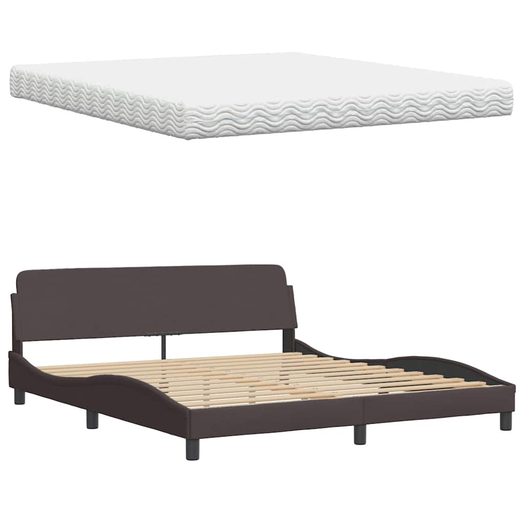 Lit avec matelas Hanko marron foncé 180x200 cm tissu - XIOS