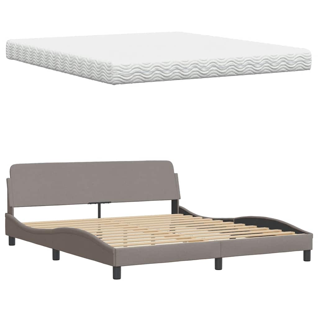 Lit avec matelas Hanko taupe 180x200 cm tissu - XIOS