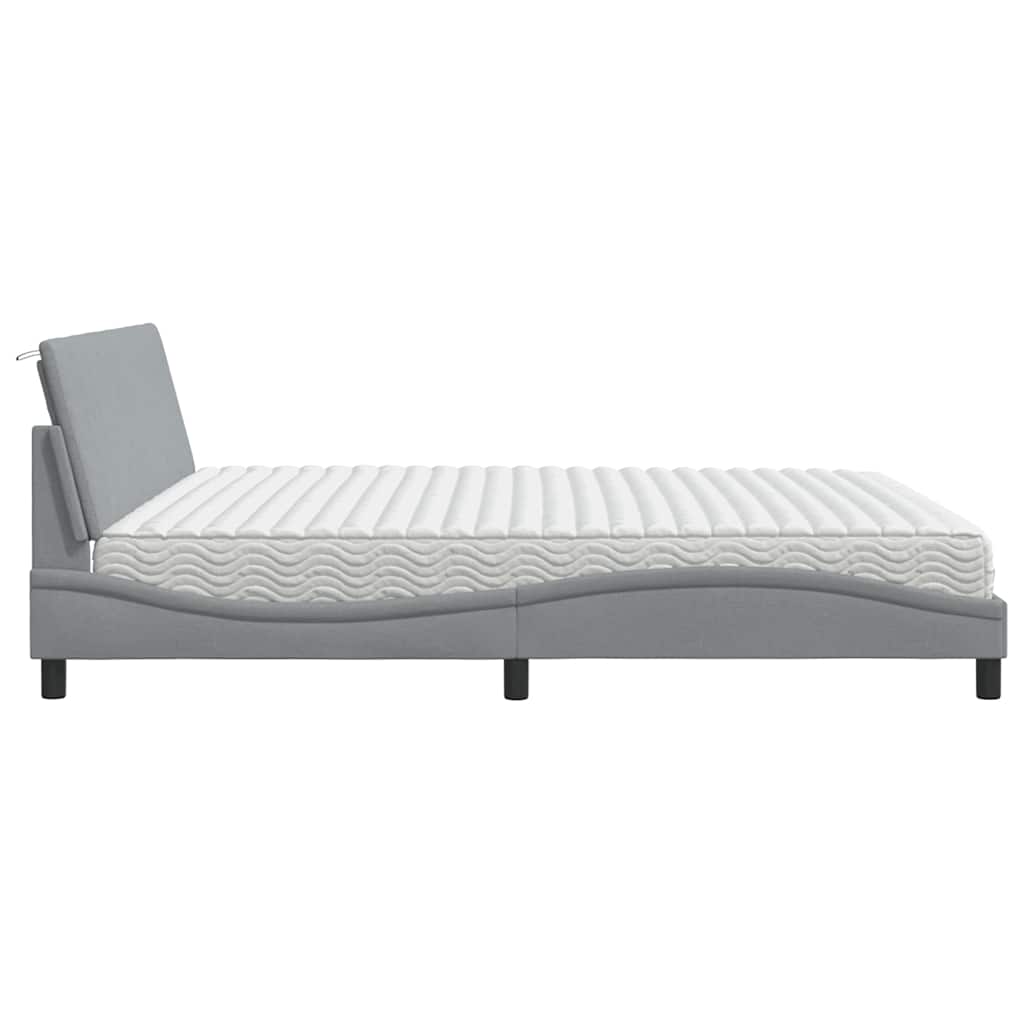 Lit avec matelas Hanko gris clair 200x200 cm tissu
