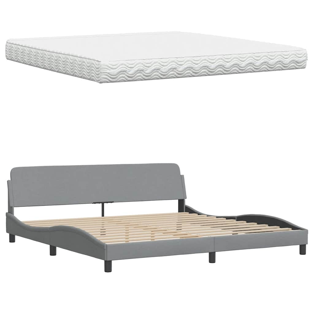 Lit avec matelas Hanko gris clair 200x200 cm tissu