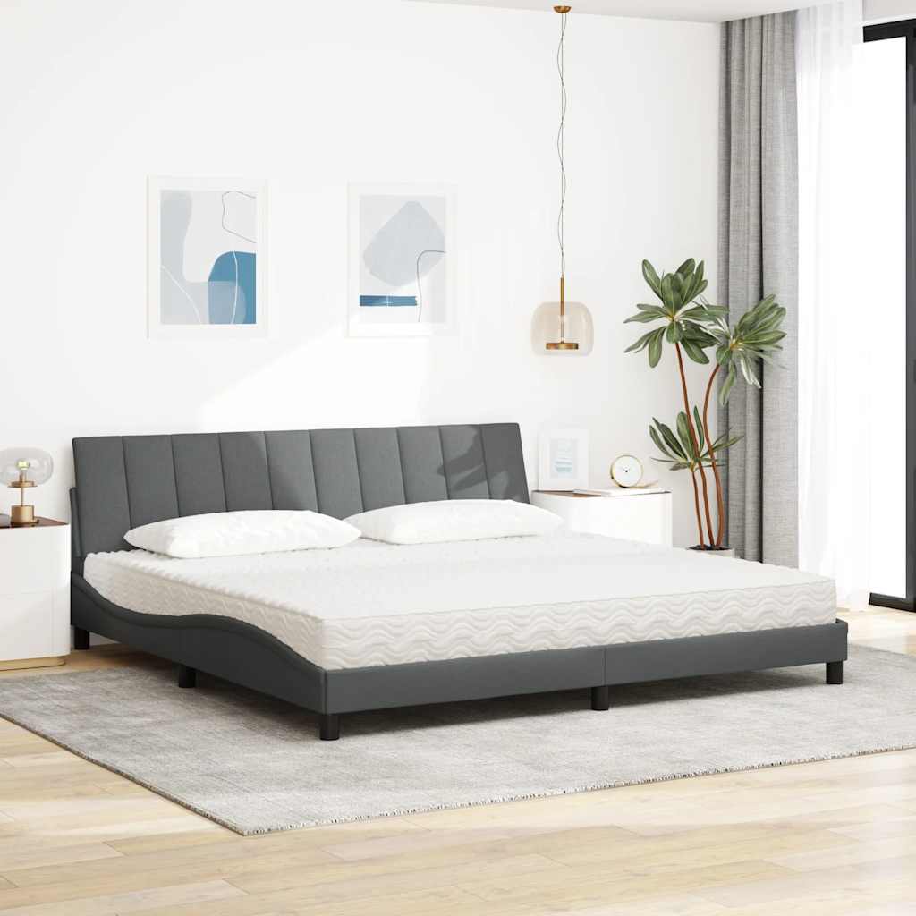 Lit avec matelas Hanko gris foncé 200x200 cm tissu - XIOS