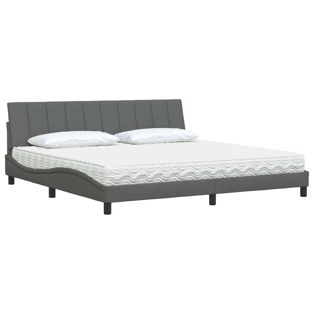 Lit avec matelas Hanko gris foncé 200x200 cm tissu - XIOS
