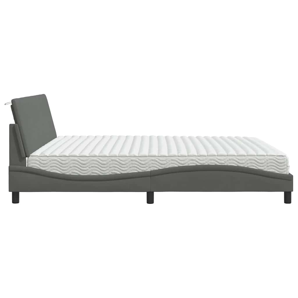 Lit avec matelas Hanko gris foncé 200x200 cm tissu - XIOS