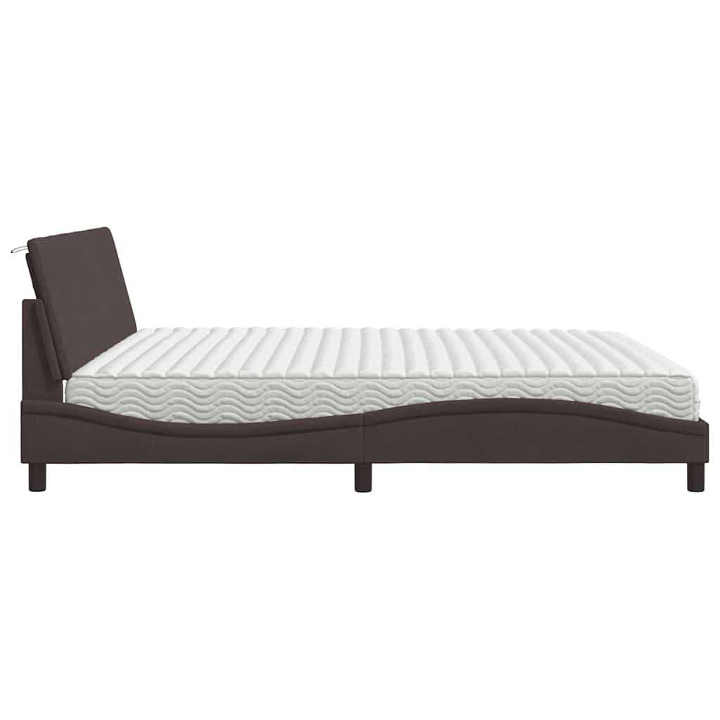 Lit avec matelas Hanko marron foncé 200x200 cm tissu - XIOS