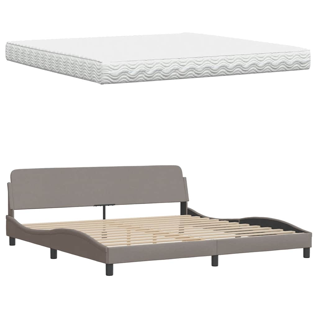 Lit avec matelas Hanko taupe 200x200 cm tissu - XIOS
