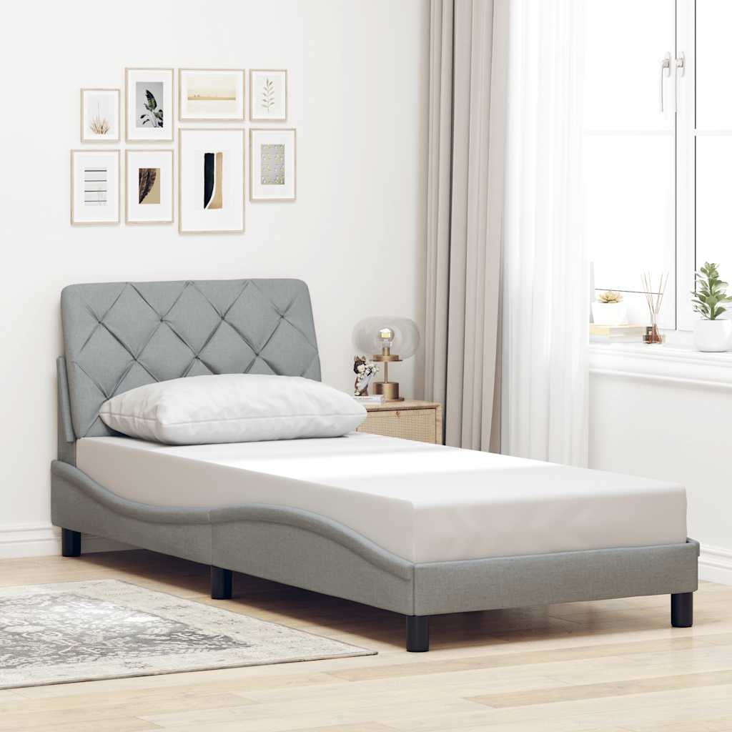 Cadre de lit sans matelas gris clair 90x190 cm tissu - XIOS