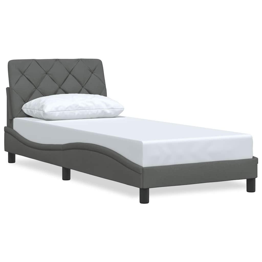 Cadre de lit sans matelas gris foncé 90x190 cm tissu - XIOS