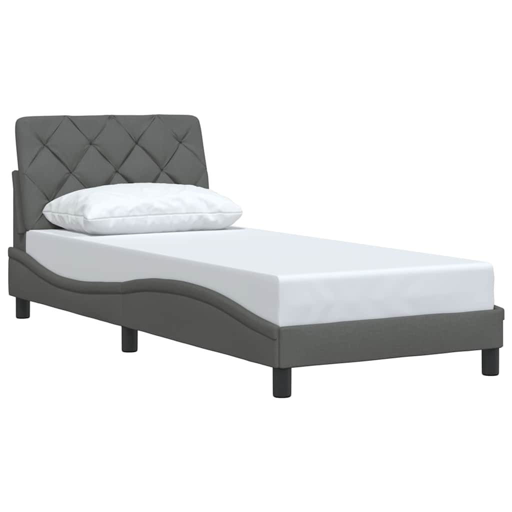 Cadre de lit sans matelas gris foncé 90x190 cm tissu - XIOS