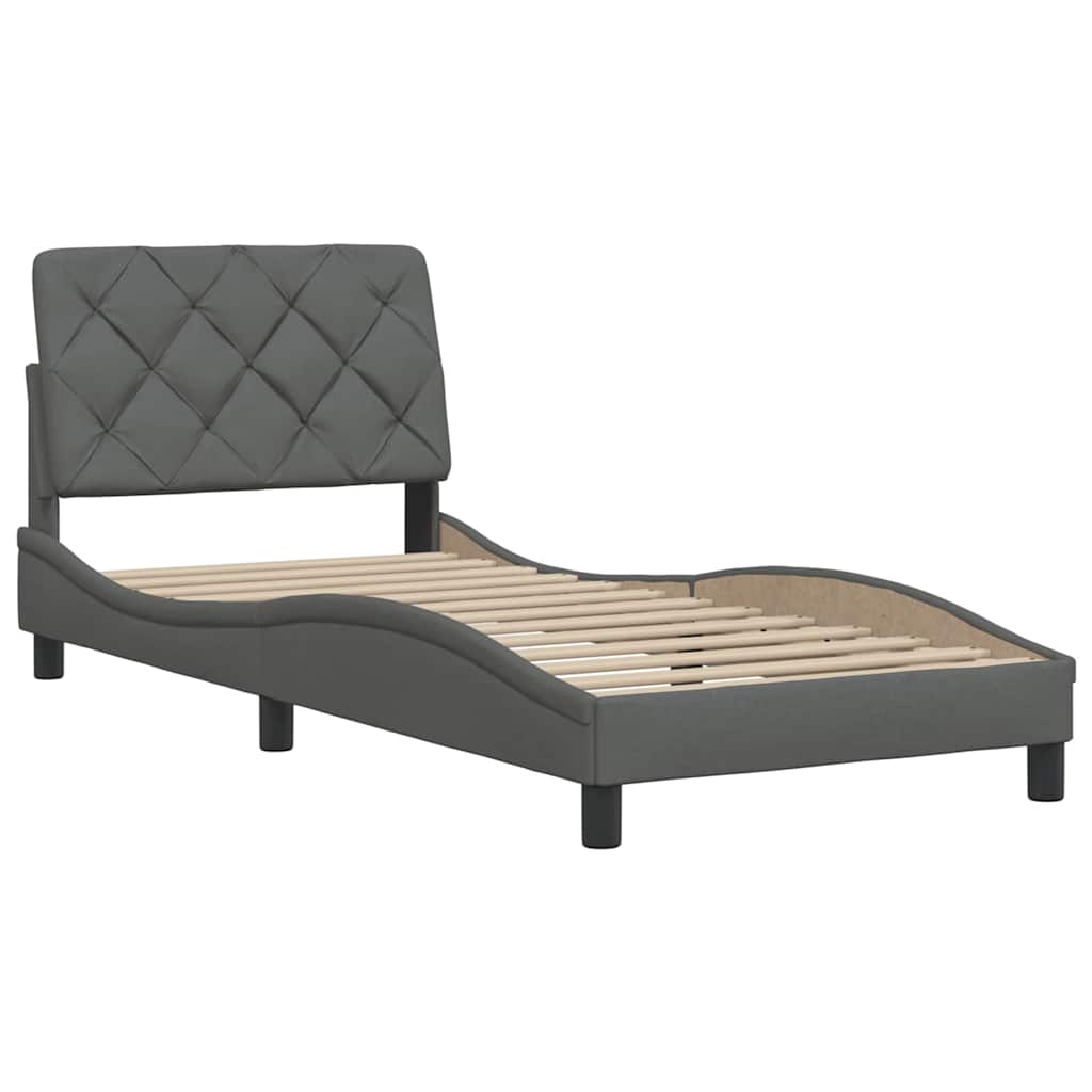 Cadre de lit sans matelas gris foncé 90x190 cm tissu - XIOS