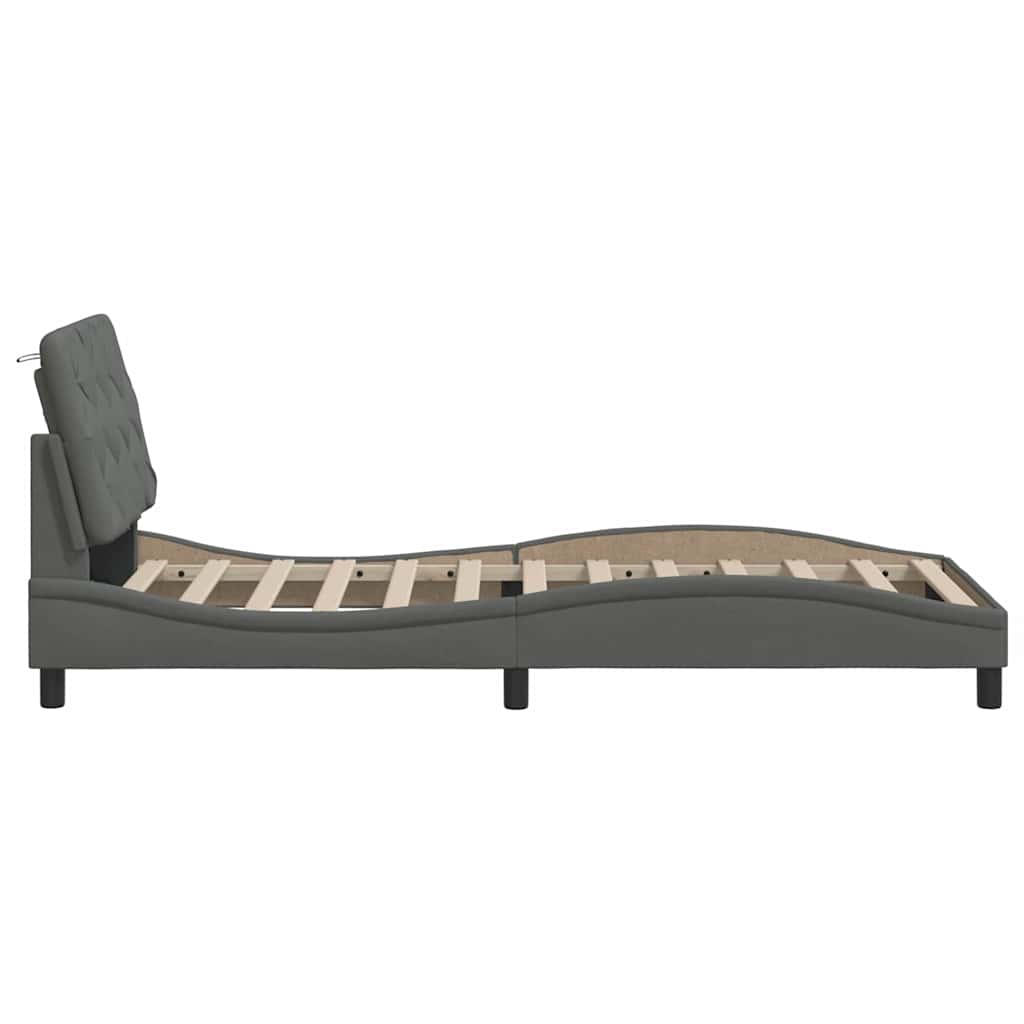 Cadre de lit sans matelas gris foncé 90x190 cm tissu - XIOS
