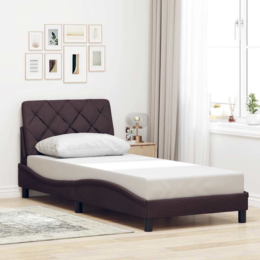 Cadre de lit sans matelas marron foncé 90x190 cm tissu - XIOS
