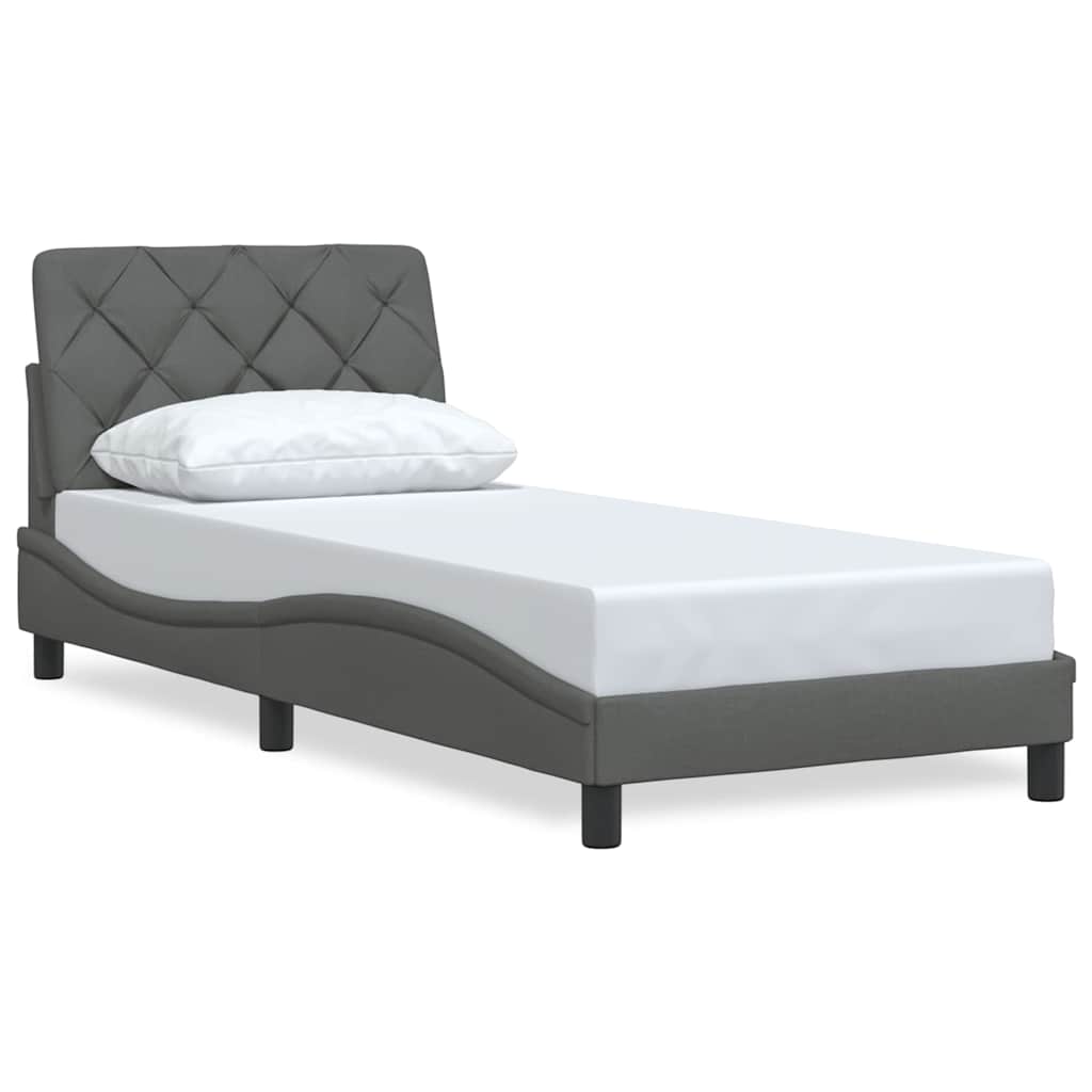 Cadre de lit sans matelas gris foncé 90x200 cm tissu - XIOS