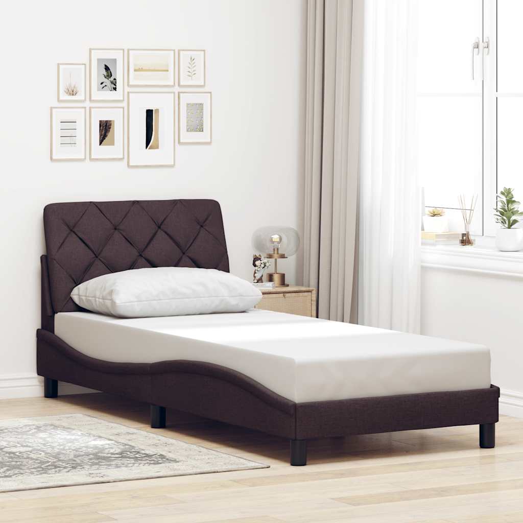 Cadre de lit sans matelas marron foncé 90x200 cm tissu - XIOS