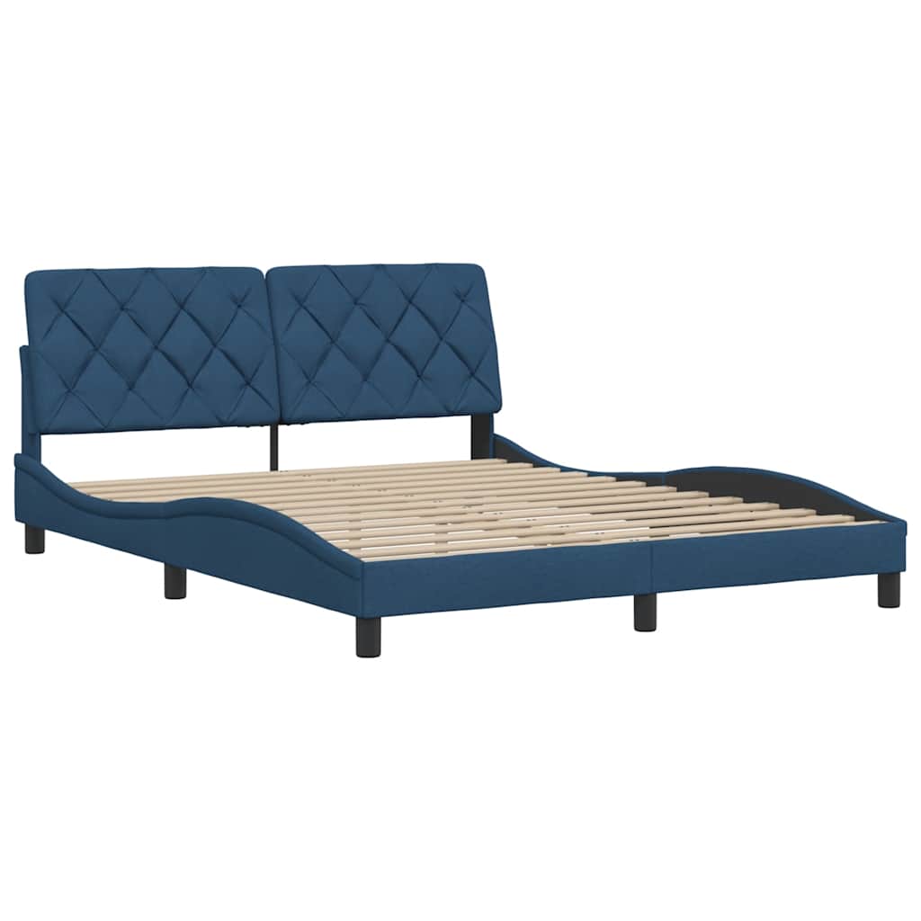Cadre de lit sans matelas bleu 160x200 cm tissu