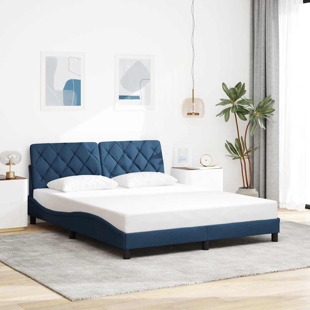 Cadre de lit sans matelas bleu 160x200 cm tissu