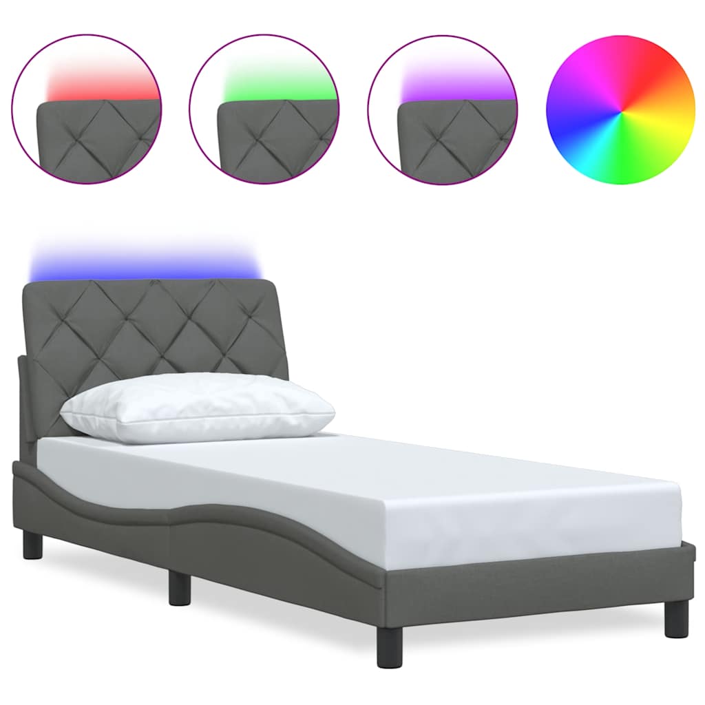 Cadre de lit avec LED sans matelas gris foncé 80x200 cm tissu - XIOS