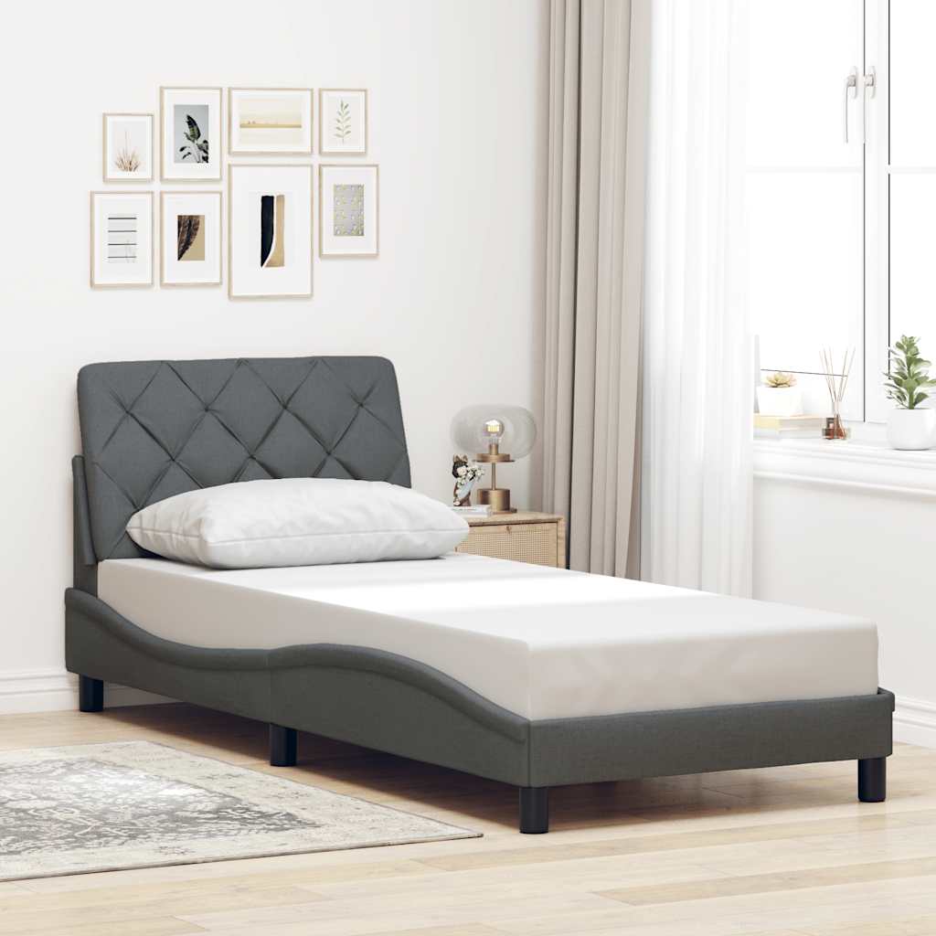 Cadre de lit avec LED sans matelas gris foncé 80x200 cm tissu - XIOS