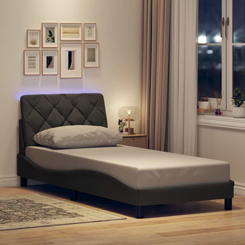 Cadre de lit avec LED sans matelas gris foncé 80x200 cm tissu - XIOS