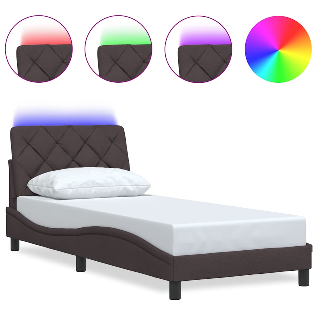Cadre de lit avec LED sans matelas marron foncé 80x200 cm tissu - XIOS