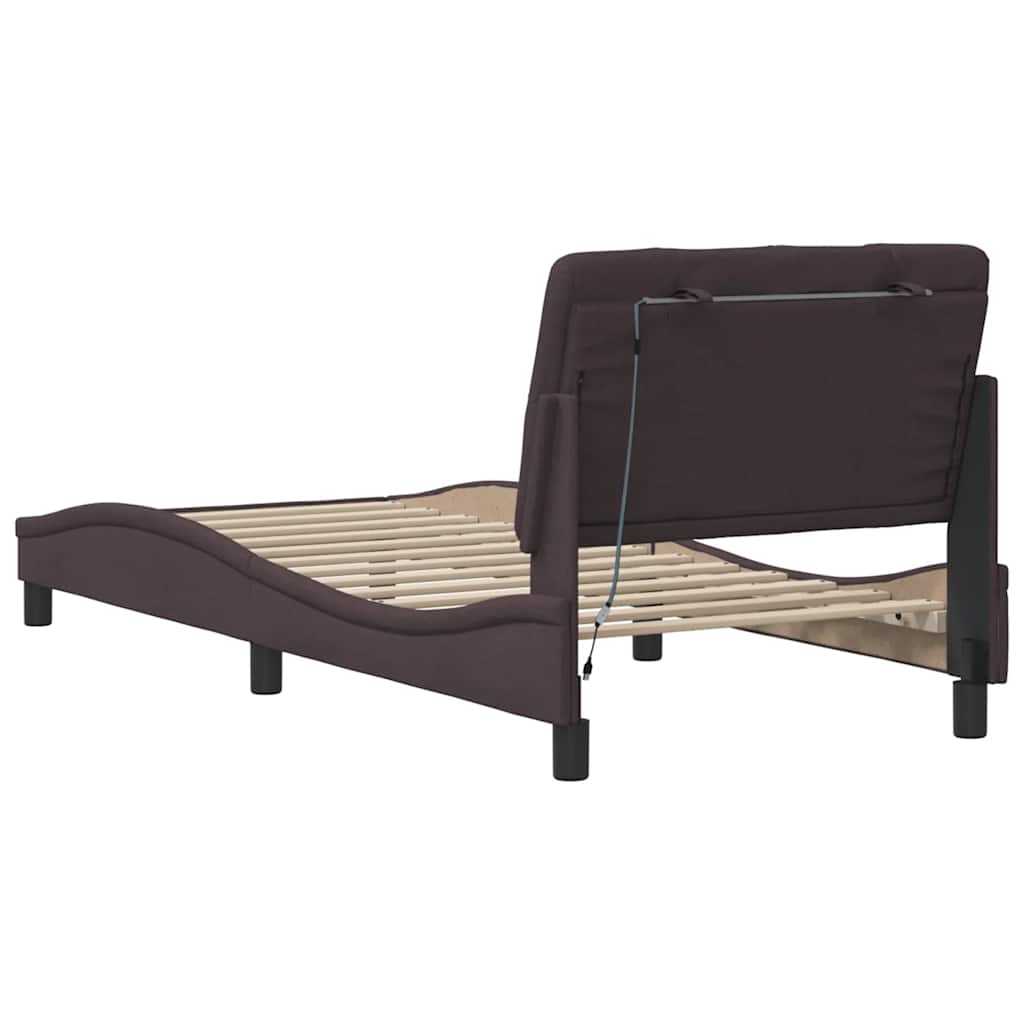 Cadre de lit avec LED sans matelas marron foncé 80x200 cm tissu - XIOS