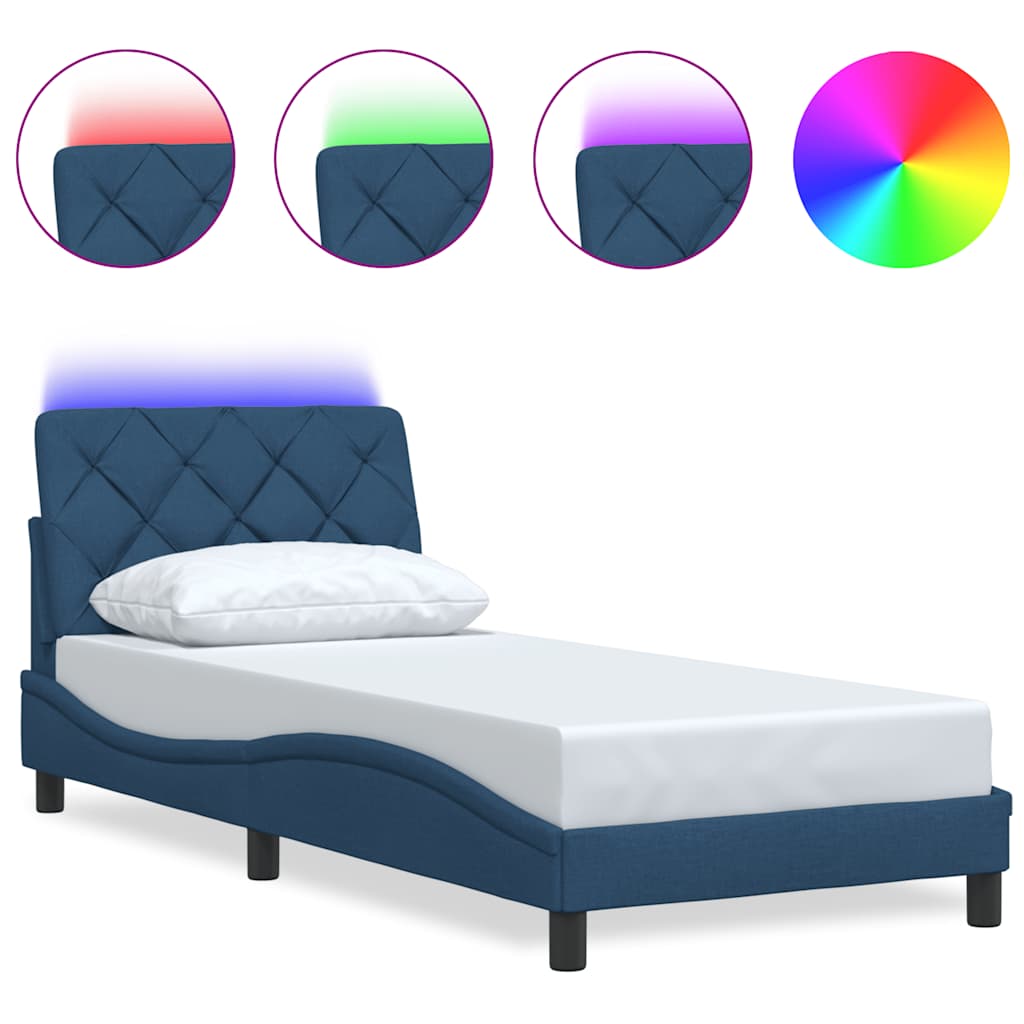 Cadre de lit avec LED sans matelas bleu 80x200 cm tissu - XIOS