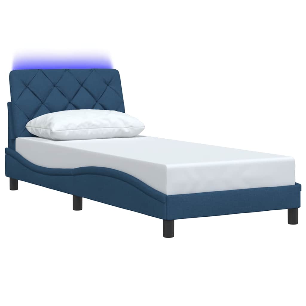 Cadre de lit avec LED sans matelas bleu 80x200 cm tissu - XIOS
